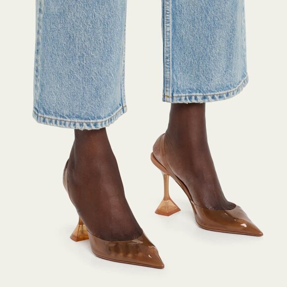 {Flaws} Amina Muaddi | Rosie Embellished PVC Slingback Pumps In Orange - Picture 14 of 16